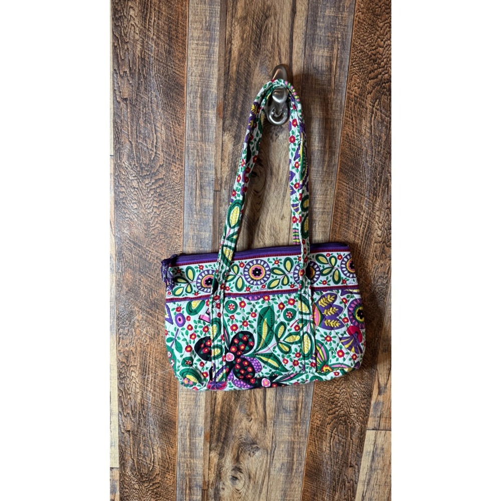 Vera Bradley Quilted Floral‎ Butterfly Shoulder Bag Purple Straps Zip Top